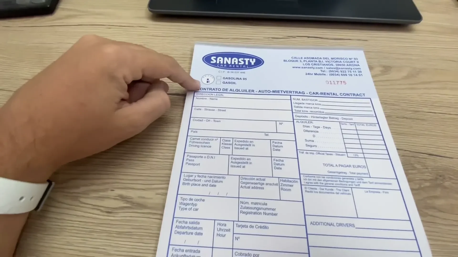 Close-up of fuel gauge and fuel policy explanation