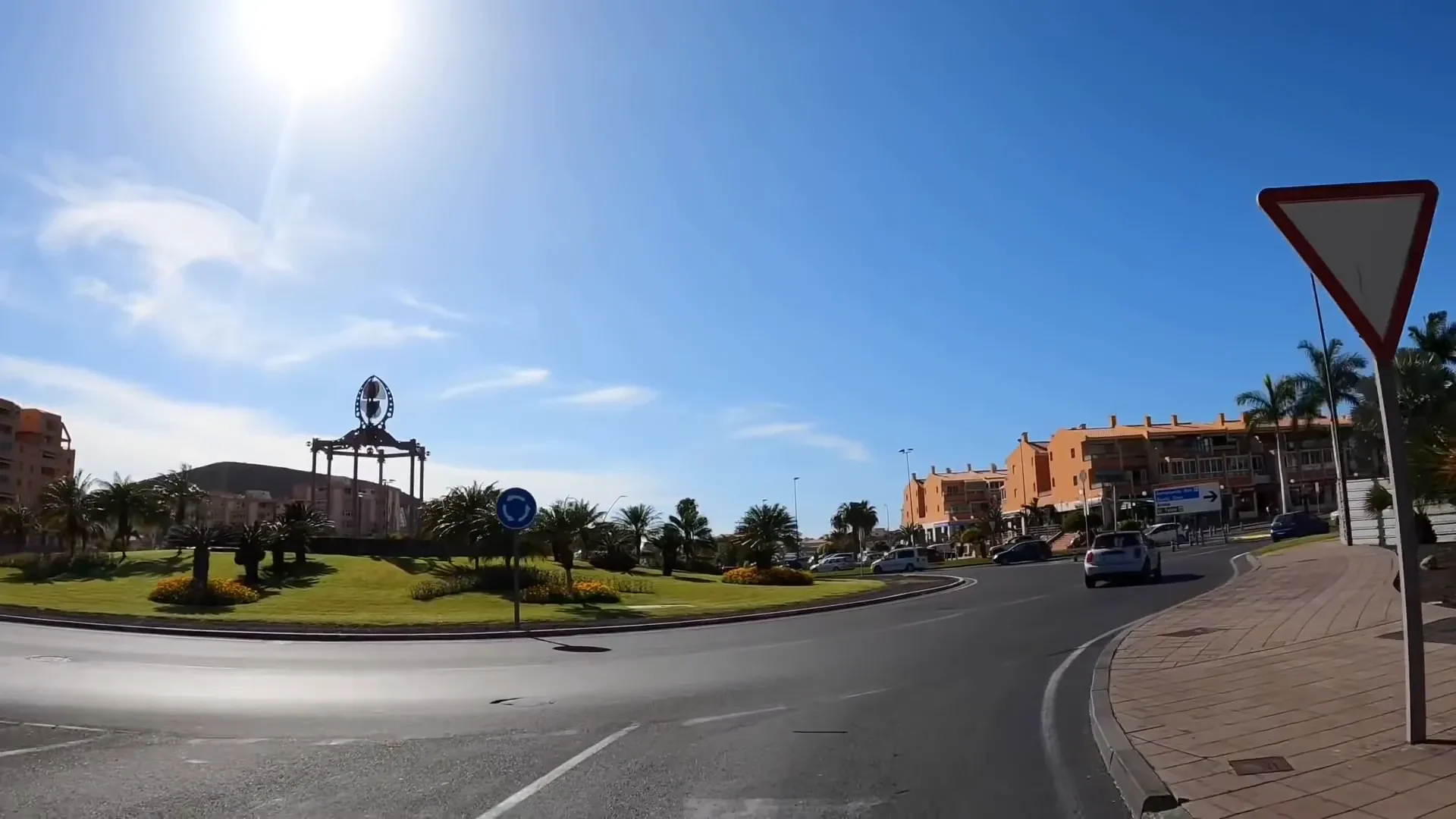 Drone view of a busy multi-lane roundabout